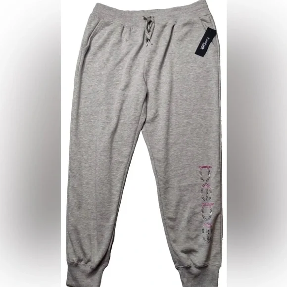 BEBE SPORT Women Nailhead Studded LOGO Joggers Sweat Pants in Heather Grey Nwt - Picture 4 of 11